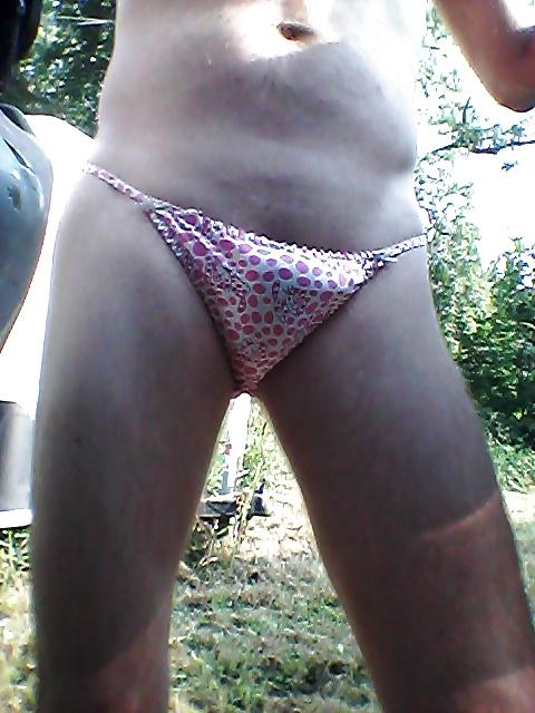 15P My cute pink and white satin kitty cat panties
