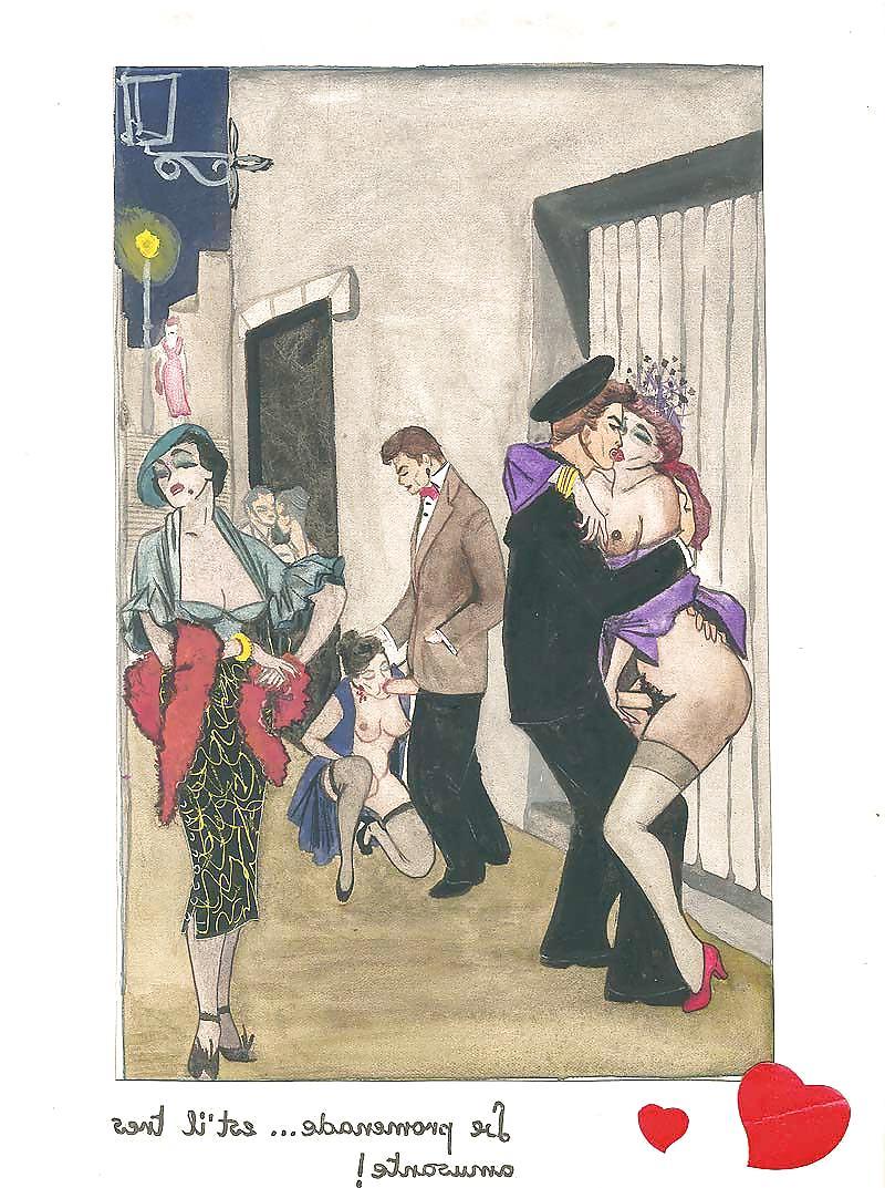 12P Them. Drawn Ero Art 6 - French Postcards (4) for WALKINGWITH