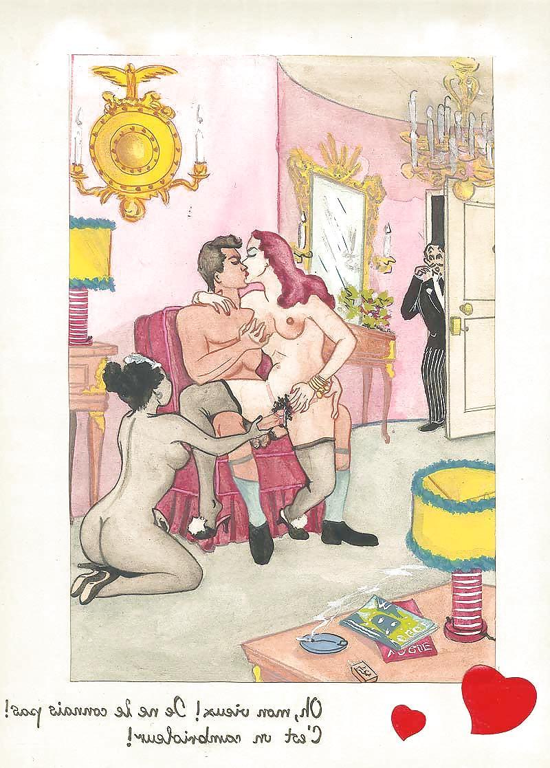 12P Them. Drawn Ero Art 6 - French Postcards (4) for WALKINGWITH