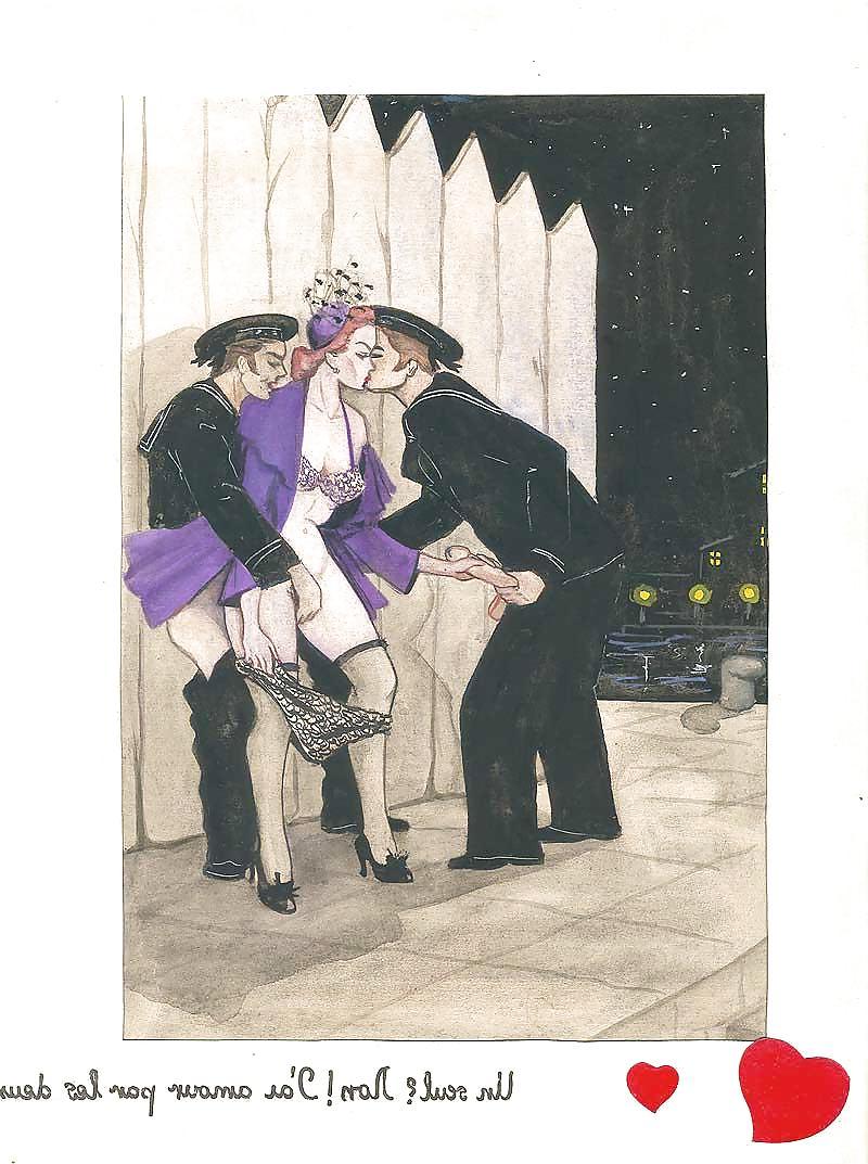 12P Them. Drawn Ero Art 6 - French Postcards (4) for WALKINGWITH