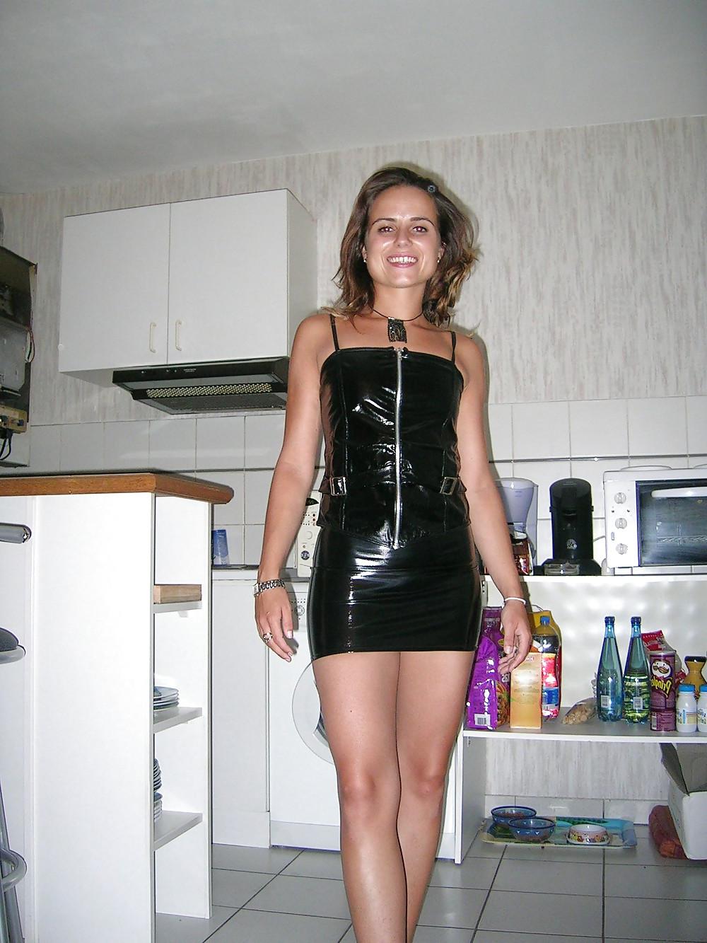 25P Filthy bitch wearing PVC dress sucks cock