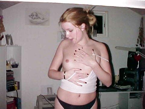 18P Cute blonde stripping for her BF then sucking his cock