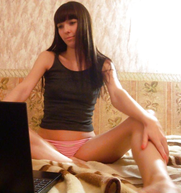 25P Cute horny Teengirl with tiny tits in heels and stockings
