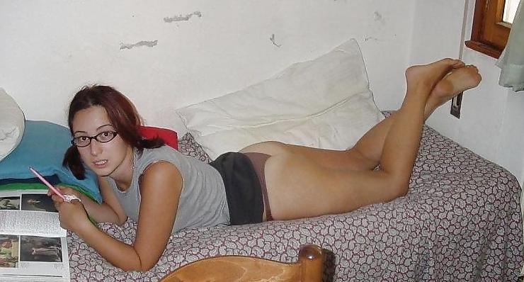 16P Cute teens in glasses show pussy ass tits