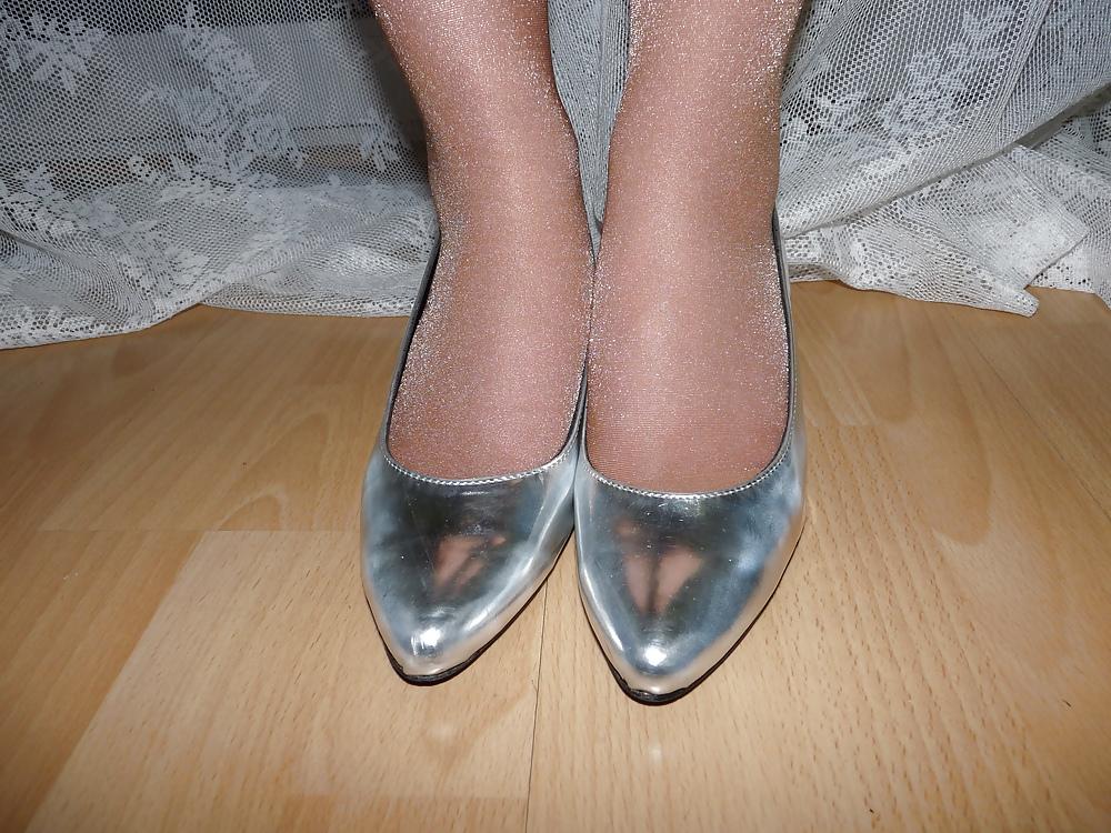 8P Wifes silver wedges heels shoes flats ballerinas feet 