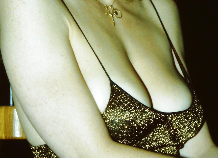 15P SAG - Young Bitch's Tits In Gold Spaghetti Straps Dress 03