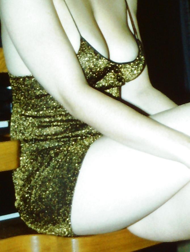 15P SAG - Young Bitch's Tits In Gold Spaghetti Straps Dress 03