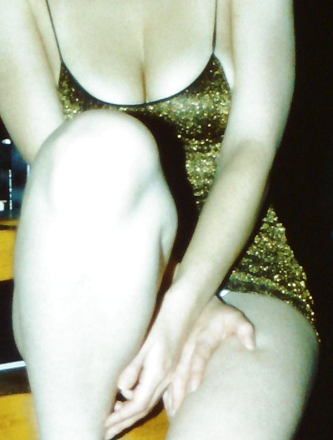 15P SAG - Young Bitch's Tits In Gold Spaghetti Straps Dress 03