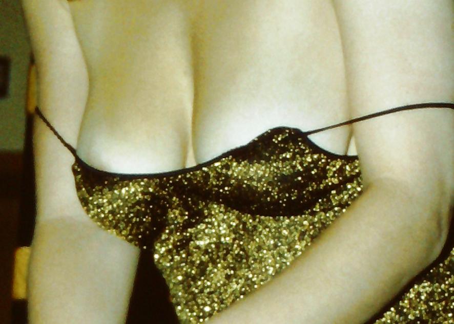 15P SAG - Young Bitch's Tits In Gold Spaghetti Straps Dress 06