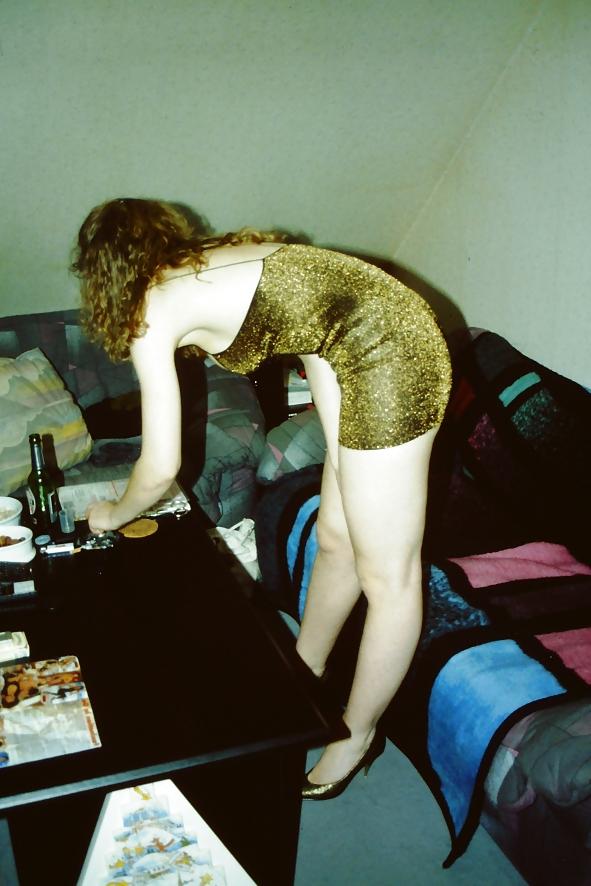 15P SAG - Young Bitch's Tits In Gold Spaghetti Straps Dress 01