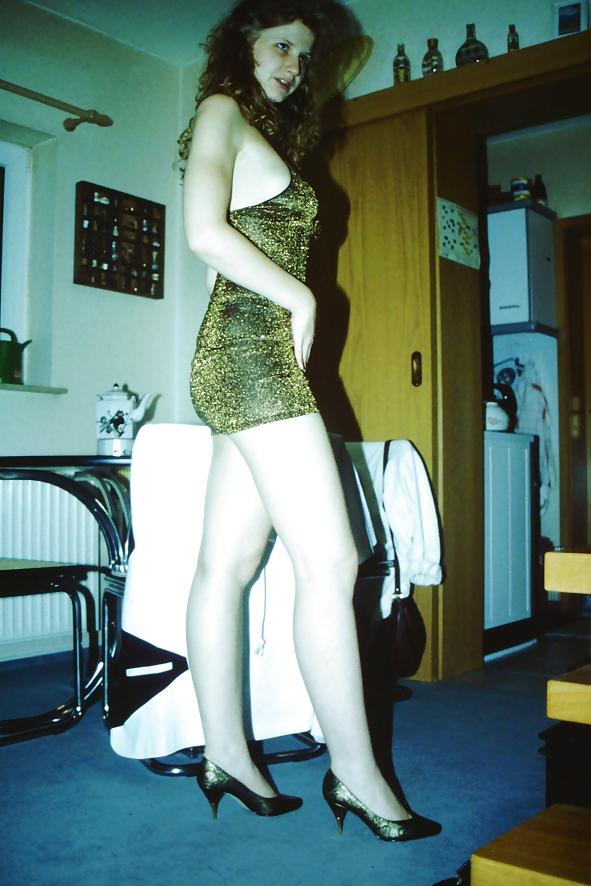 15P SAG - Young Bitch's Tits In Gold Spaghetti Straps Dress 02