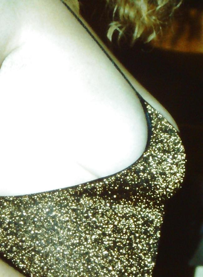 15P SAG - Young Bitch's Tits In Gold Spaghetti Straps Dress 02