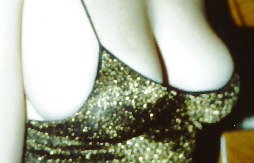 15P SAG - Young Bitch's Tits In Gold Spaghetti Straps Dress 02
