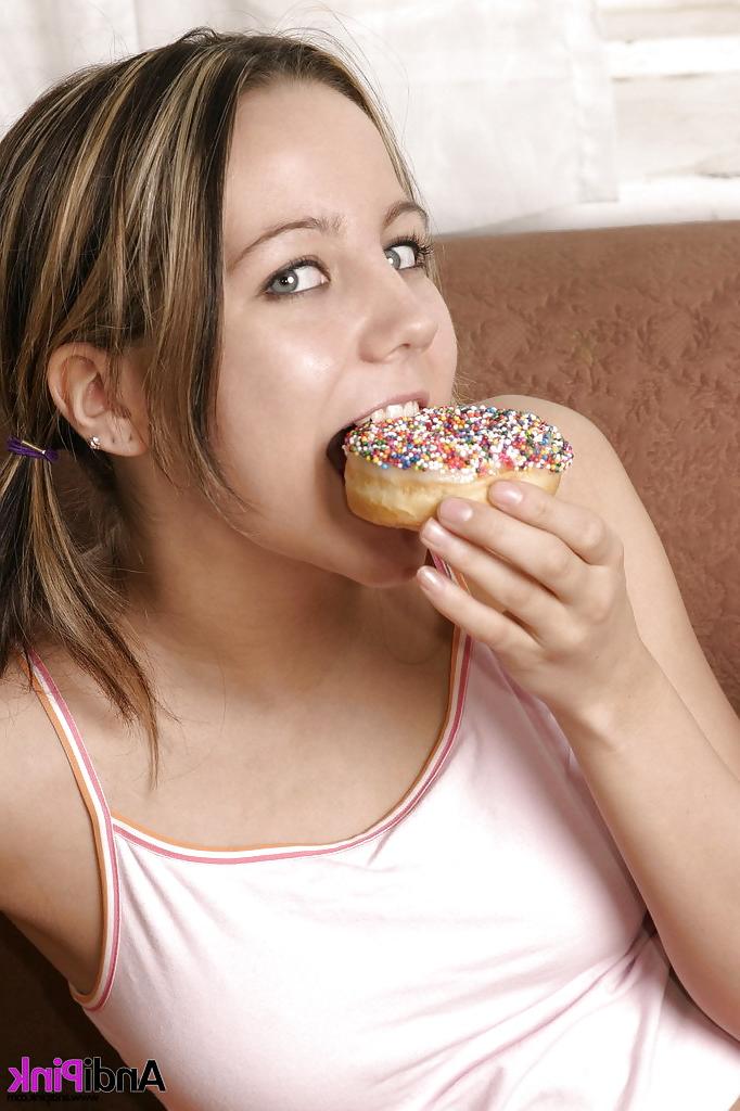 25P Andi Pink Eattinh Her Donuts.With Cute Pigtails