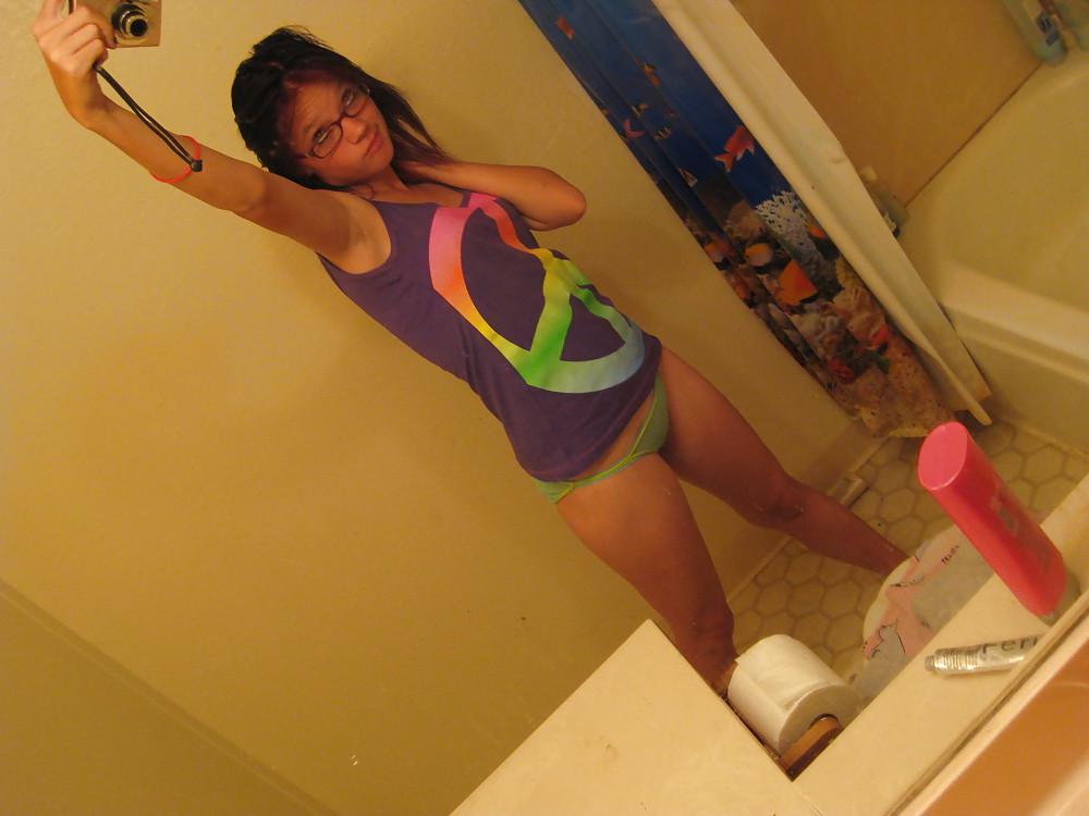 16P Cute brunette teen in glasses!