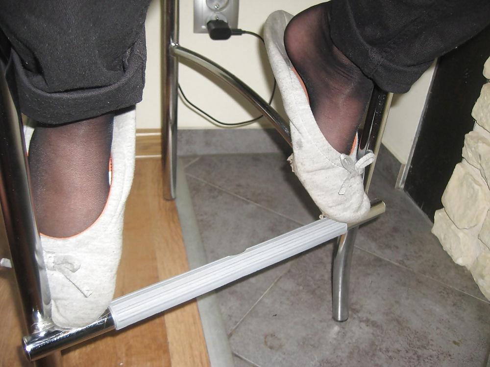 11P Fragrant wife's feet in black tights and slippers