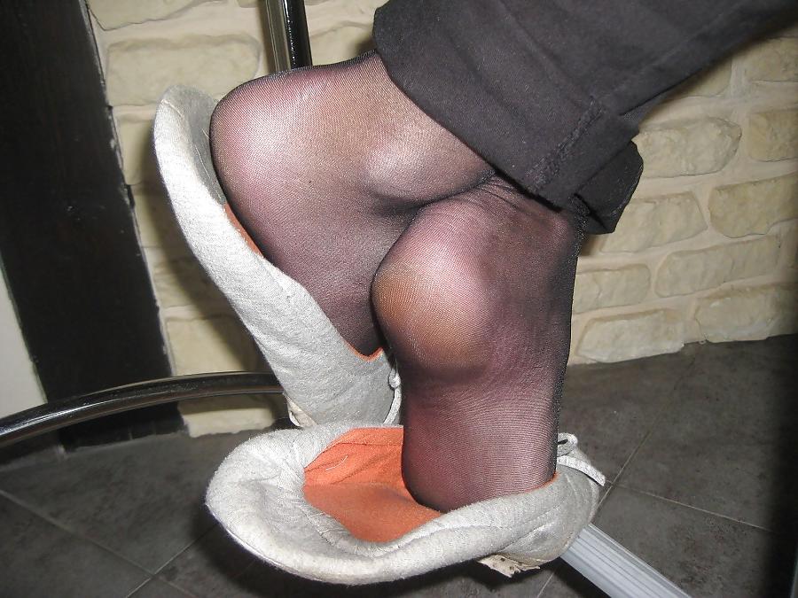11P Fragrant wife's feet in black tights and slippers