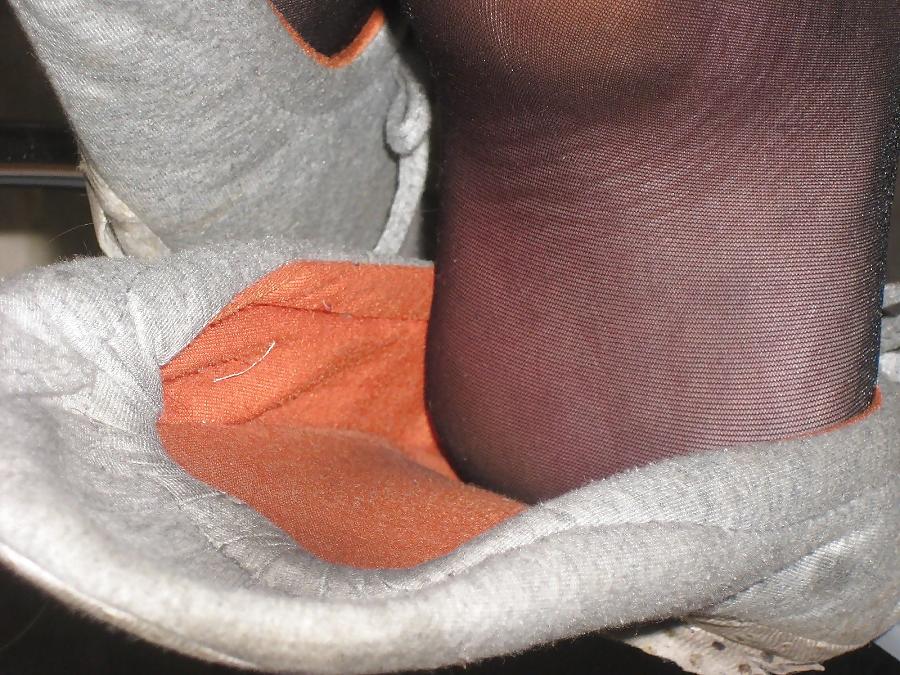 11P Fragrant wife's feet in black tights and slippers