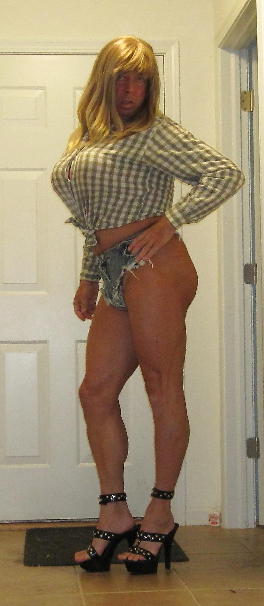 25P Tanned Blonde Amazon Goddess in a Cheeky Denim Thong