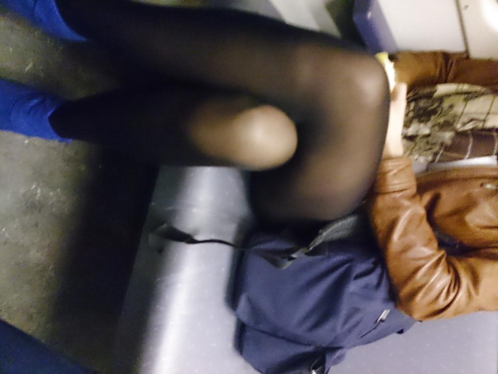 6P Sexy girl pantyhose on train