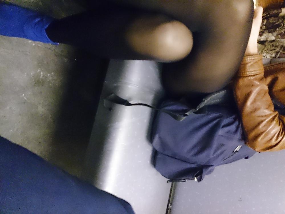6P Sexy girl pantyhose on train