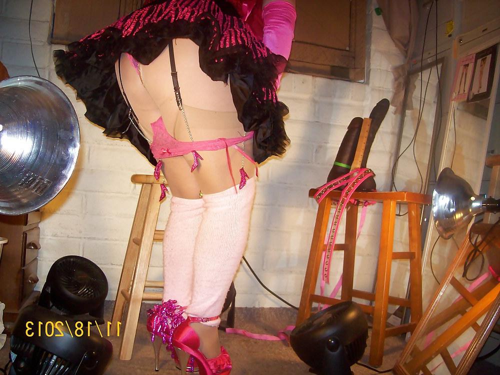 24P Tgirl BBC slut teases Carl's BBC in slutty showgirl outfit
