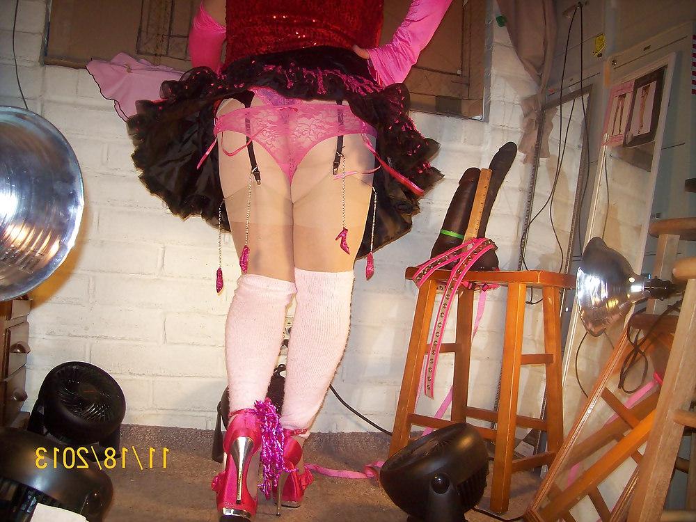 24P Tgirl BBC slut teases Carl's BBC in slutty showgirl outfit