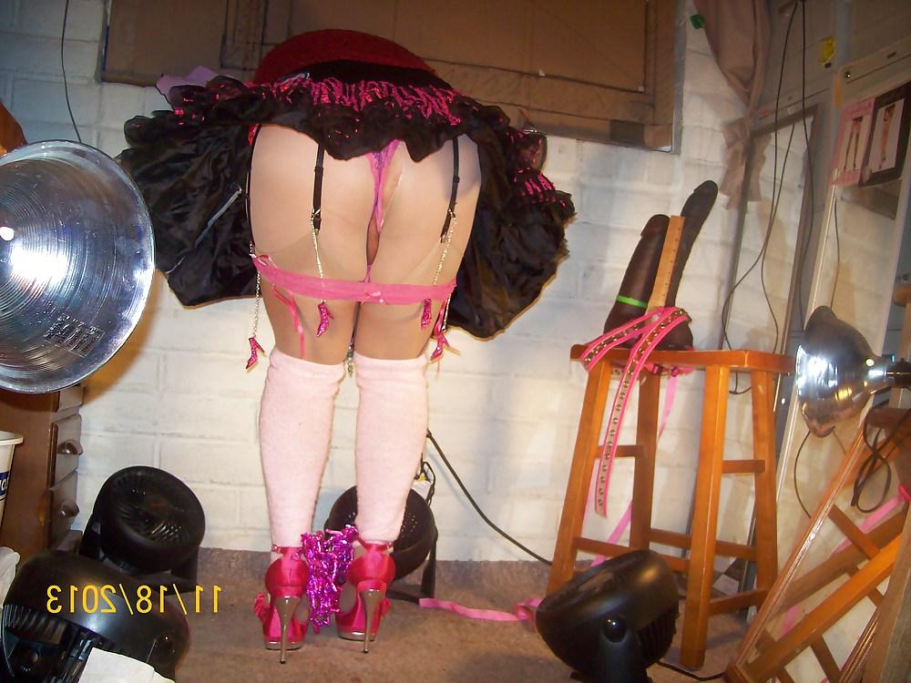 24P Tgirl BBC slut teases Carl's BBC in slutty showgirl outfit