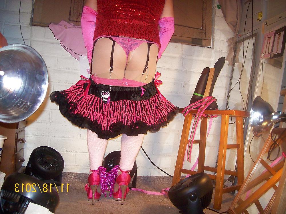 24P Tgirl BBC slut teases Carl's BBC in slutty showgirl outfit