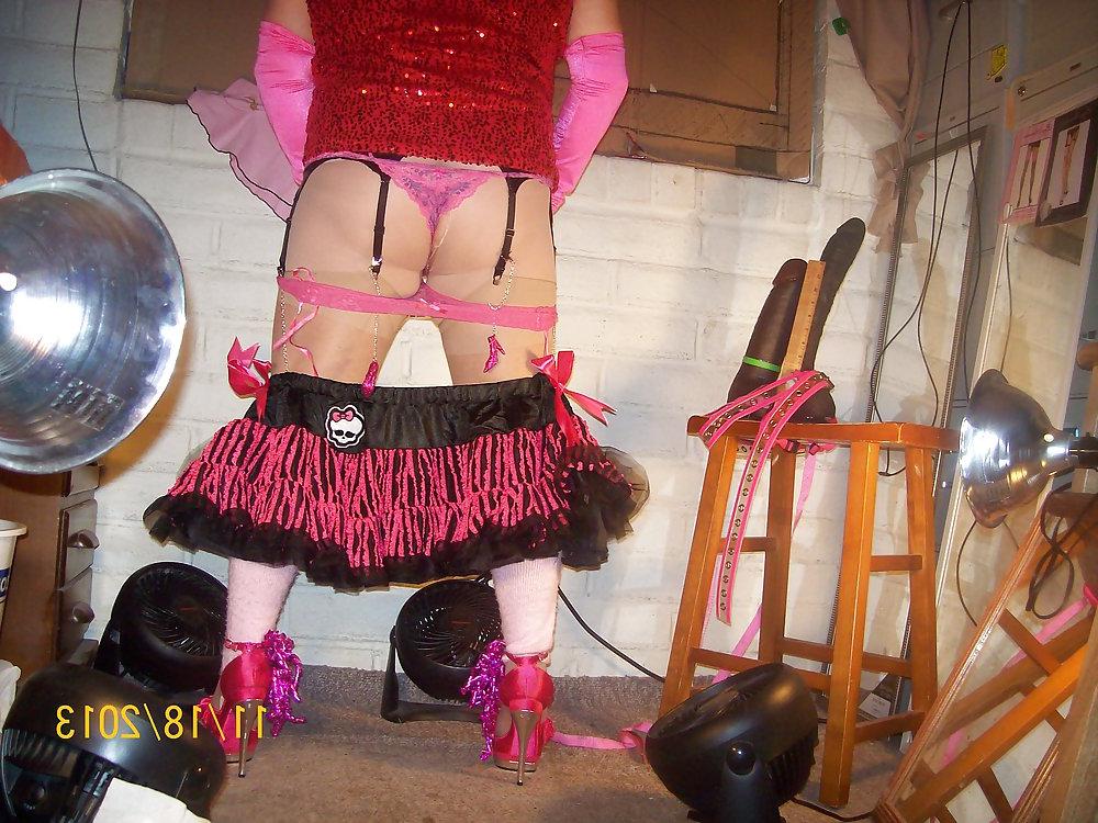 24P Tgirl BBC slut teases Carl's BBC in slutty showgirl outfit