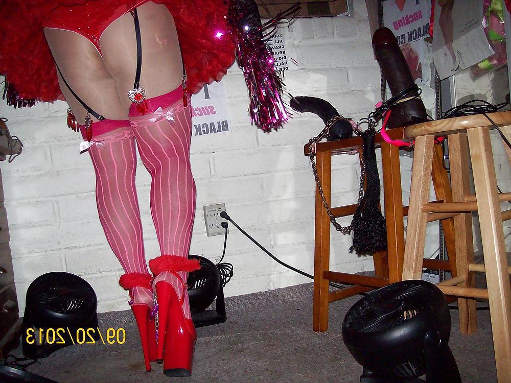 10P Tgirl BBC slut in red slutty white whore outfit for BBCs