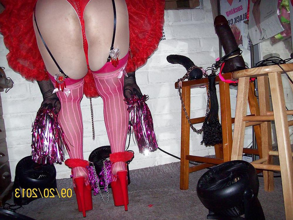 10P Tgirl BBC slut in red slutty white whore outfit for BBCs