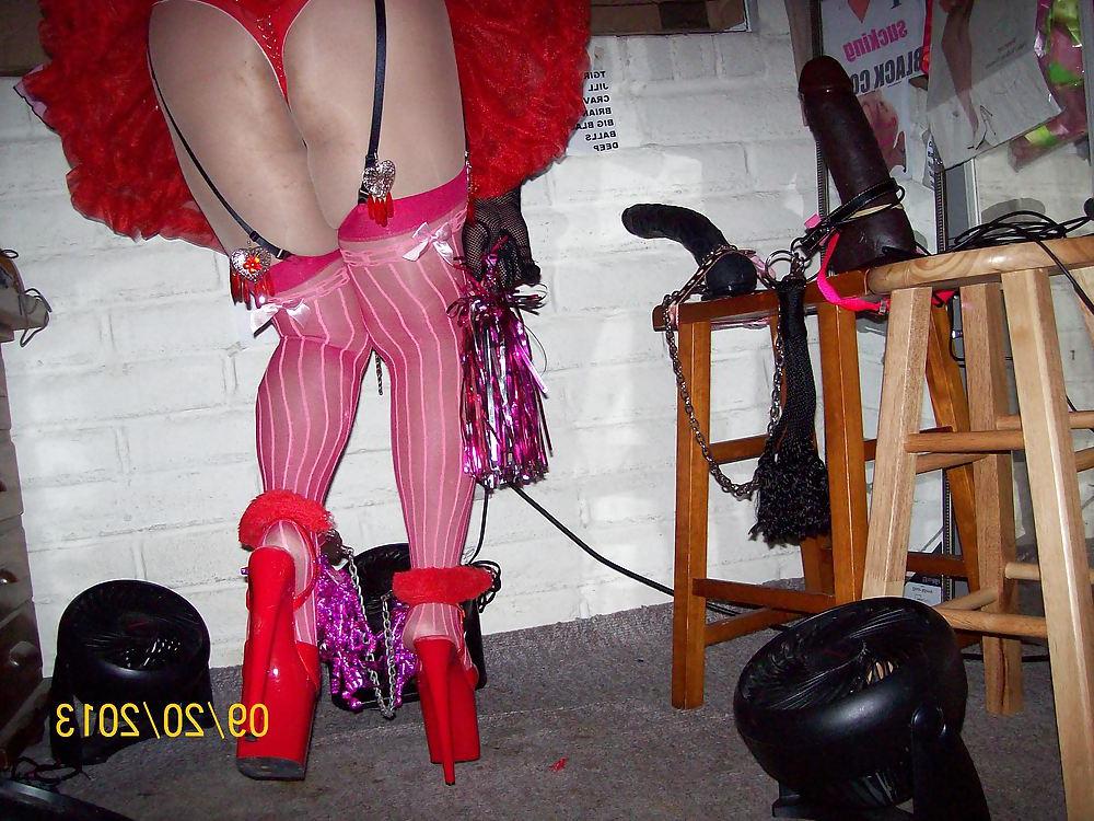 10P Tgirl BBC slut in red slutty white whore outfit for BBCs