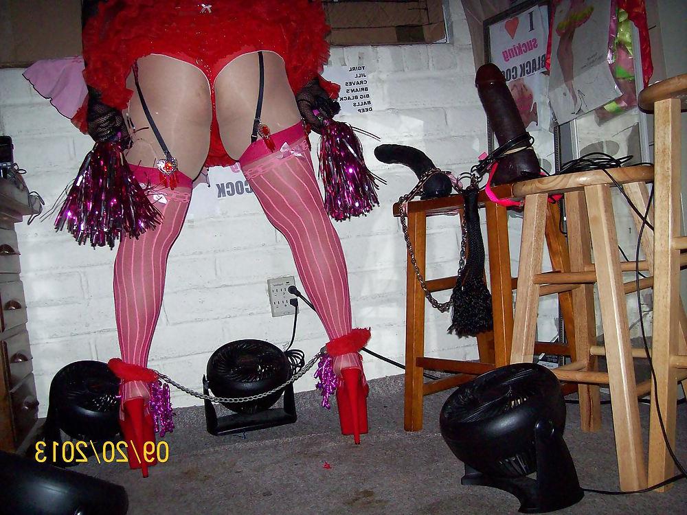 10P Tgirl BBC slut in red slutty white whore outfit for BBCs