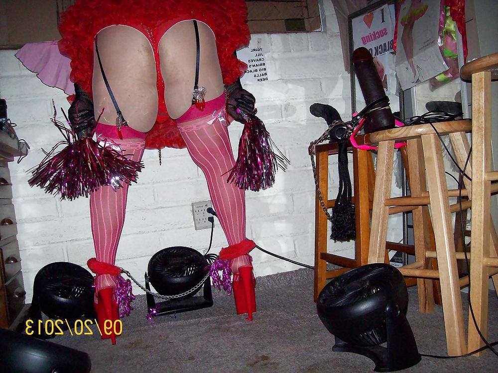 10P Tgirl BBC slut in red slutty white whore outfit for BBCs