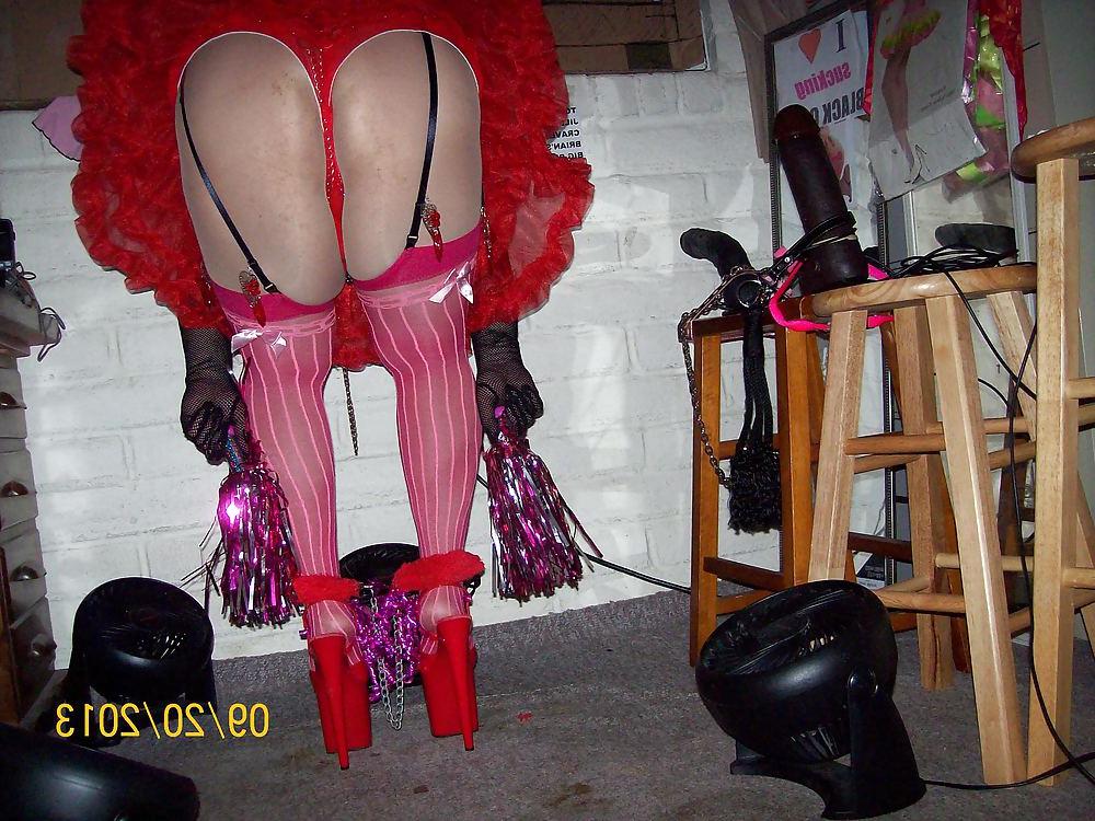 10P Tgirl BBC slut in red slutty white whore outfit for BBCs