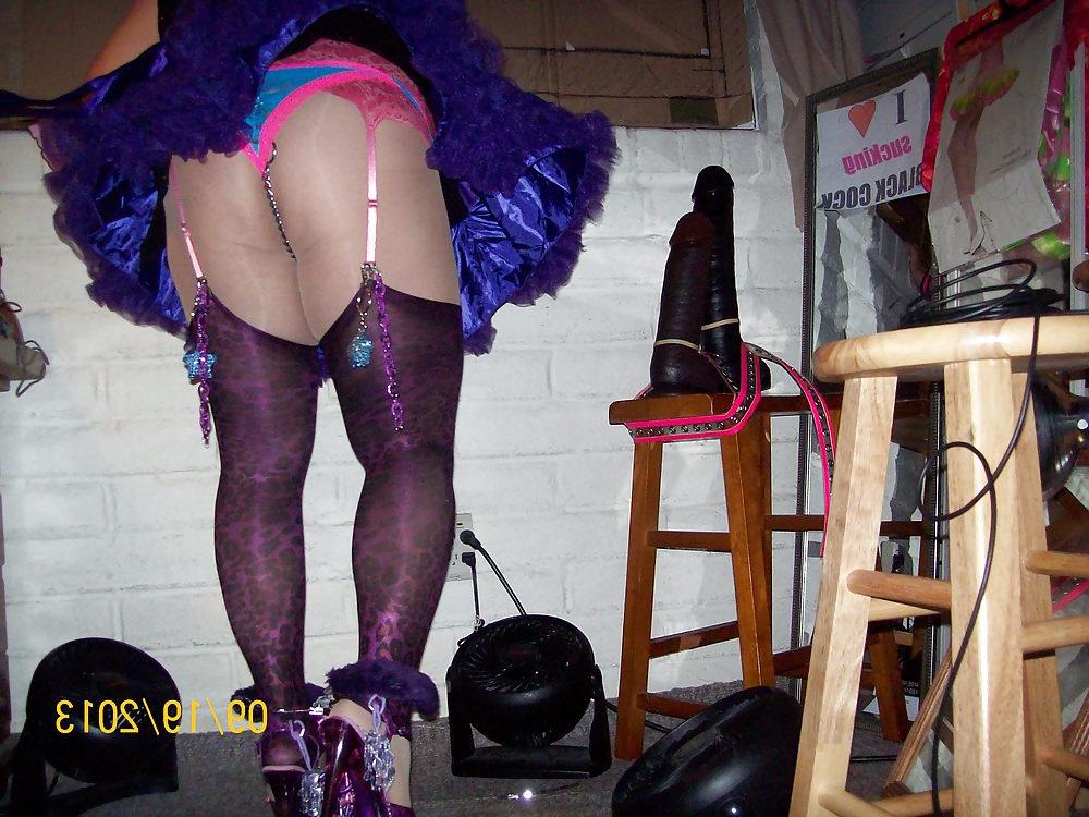 14P Tgirl BBC slut in purple outfit for a BBC gangbang 