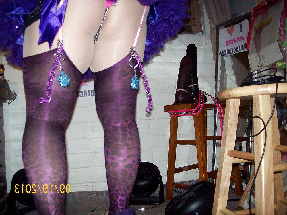 14P Tgirl BBC slut in purple outfit for a BBC gangbang 