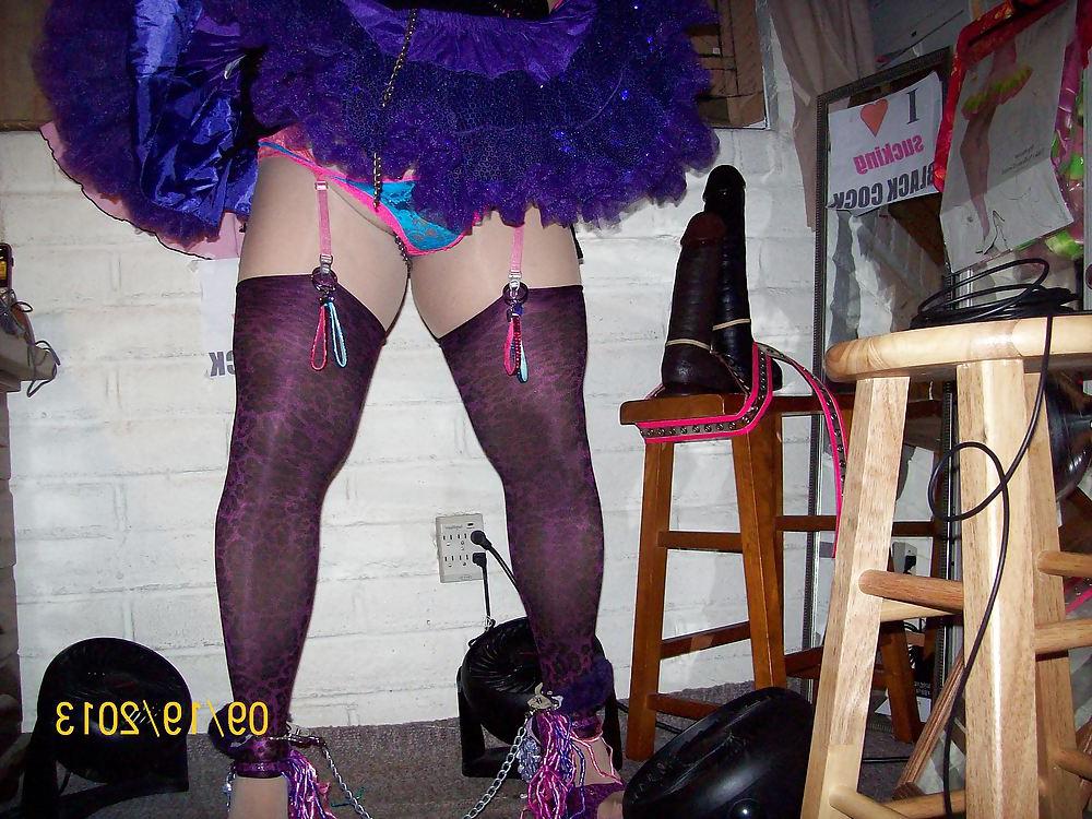 14P Tgirl BBC slut in purple outfit for a BBC gangbang 