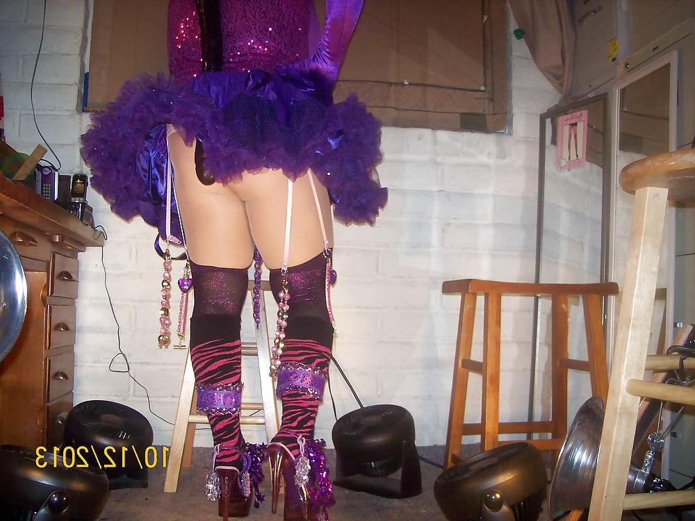 14P Tgirl BBC slut in purple outfit for a BBC gangbang 