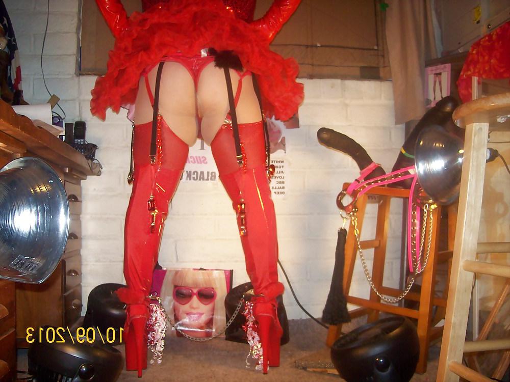 12P Tgirl BBC slut teases BBCs in slutty red fuck me outfit