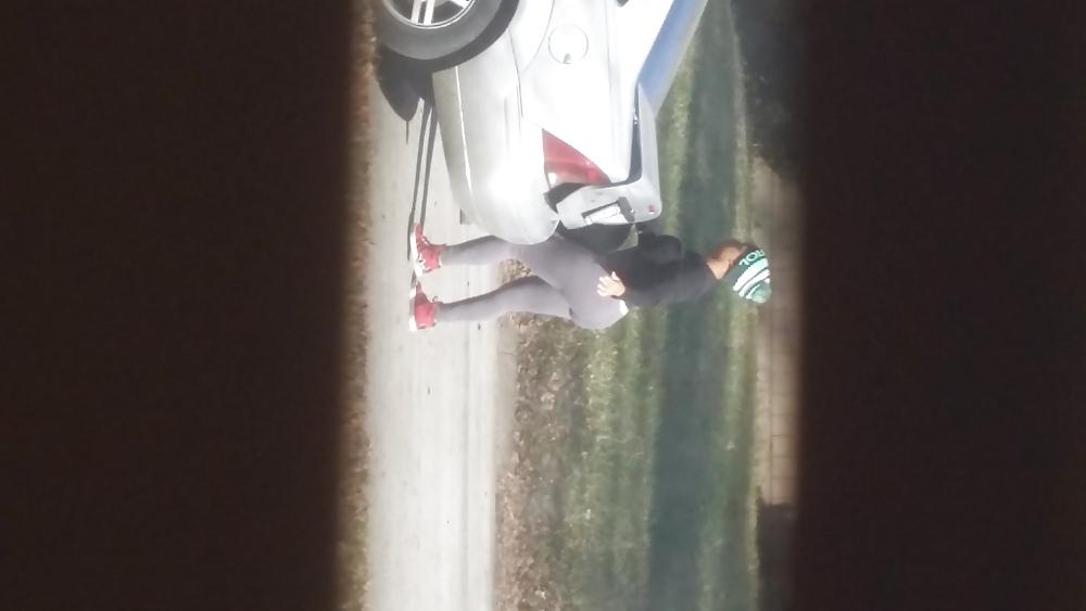 14P Juicy round ebony ass in leggings next door 