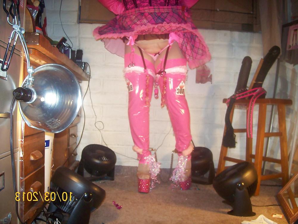25P Tgirl BBC slut in hot pink naughty schoolgirl outfit