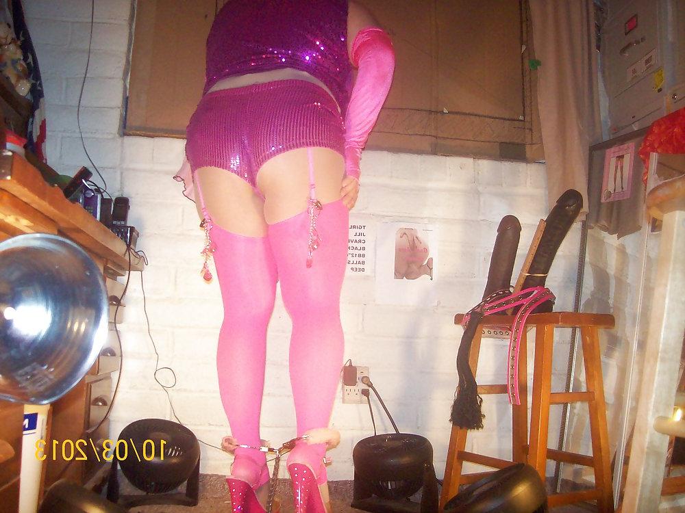 9P Tgirl BBC slut in purple Daisy Dukes for Maurice's BBC