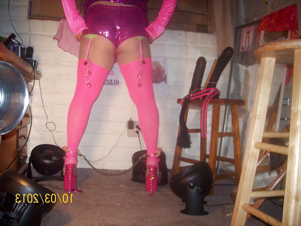 9P Tgirl BBC slut in purple Daisy Dukes for Maurice's BBC
