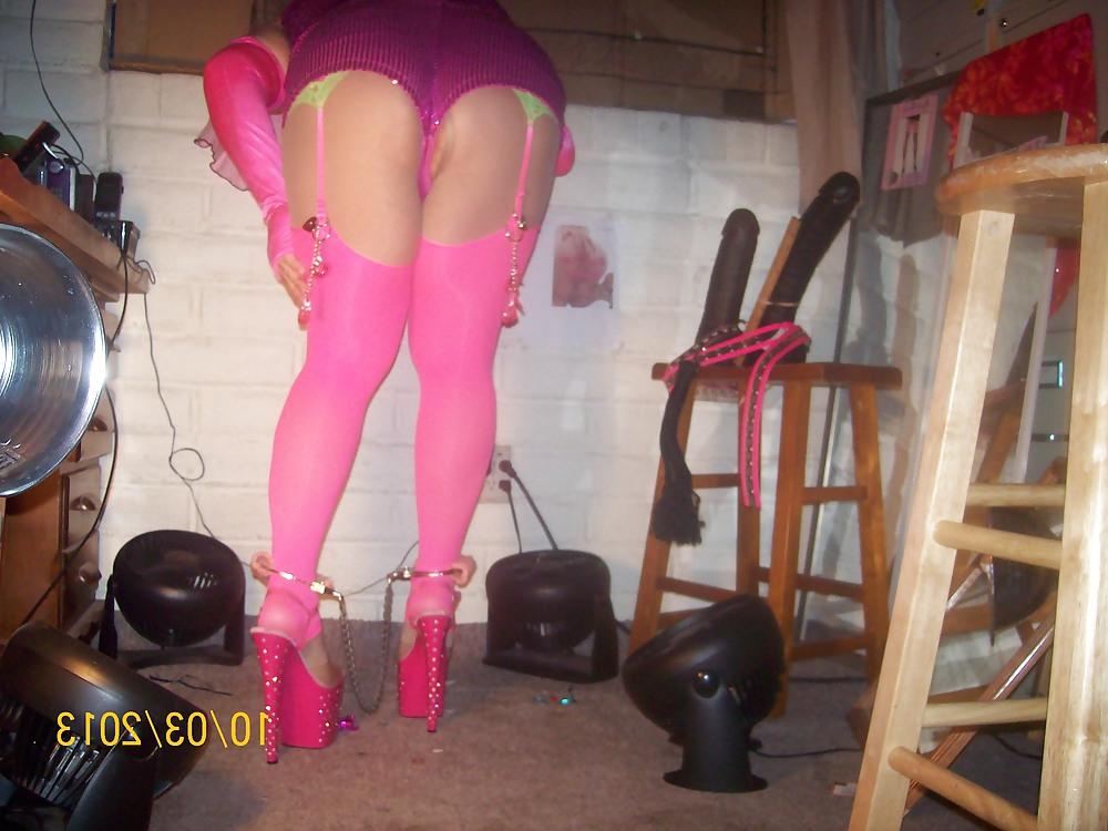9P Tgirl BBC slut in purple Daisy Dukes for Maurice's BBC