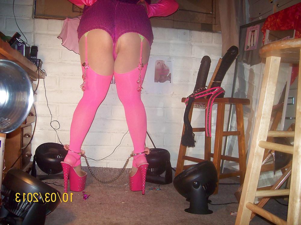 9P Tgirl BBC slut in purple Daisy Dukes for Maurice's BBC