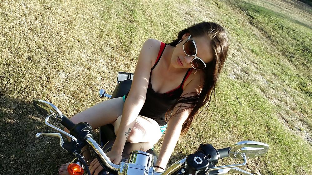 23P Teen Feet Girl Tamara Asser on her guys Harley