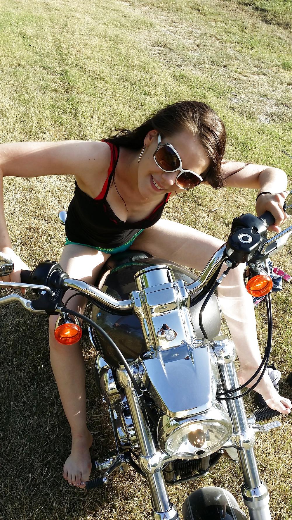 23P Teen Feet Girl Tamara Asser on her guys Harley