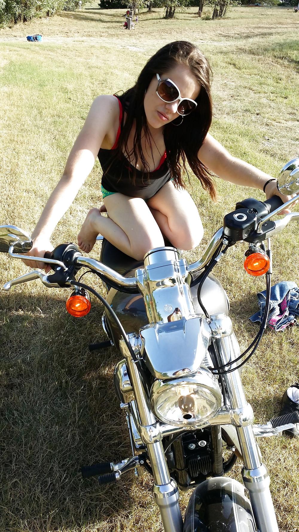 23P Teen Feet Girl Tamara Asser on her guys Harley